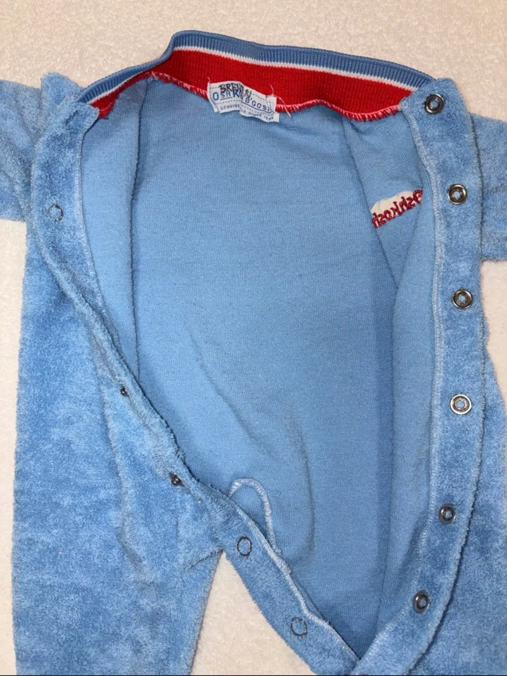 OshKosh B'gosh vintage Light Blue terry cloth Footed Red Trim sleeper 0/3m